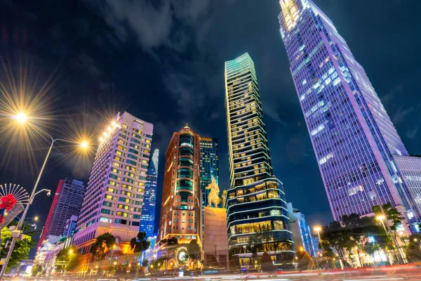 Buildings in the central area of Ho Chi Minh City, along the Saigon River. The symbol of modernity and dynamism of the largest city in the country