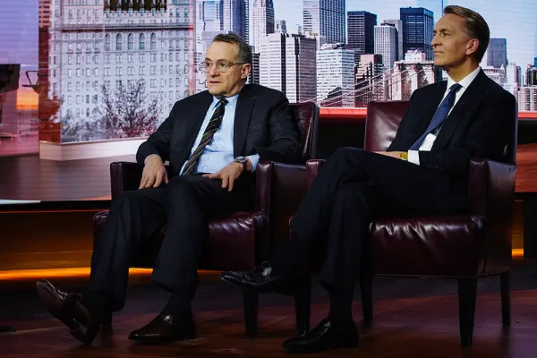 Howard Marks, co-founder of Oaktree Capital and Bruce Flatt, CEO of Brookfield Assest Management. (Christopher Goodney/Bloomberg)