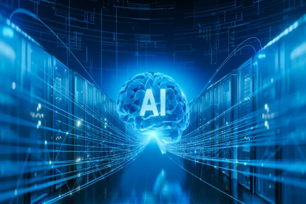 Artificial Intelligence Brain Connected to Servers in Data Center