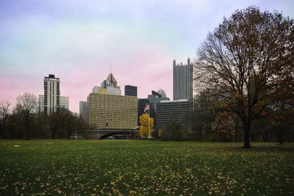 Pittsburgh Downtown Sunset Skyline in Winter - stock photo