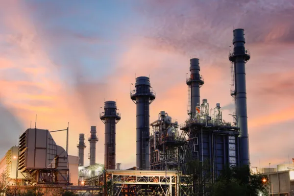 Natural Gas Combined Cycle Power Plant ,Gas turbine electrical power plant with in Twilight power for factory energy concept.