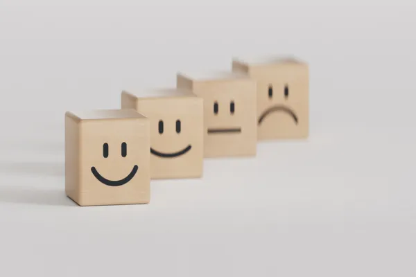 Customer service and Satisfaction concept ,Business people are touching the virtual screen on the happy Smiley face icon to give satisfaction in service. rating very impressed