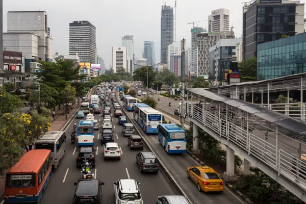 Traffic jam in Jakarta crowded street in Indonesia
