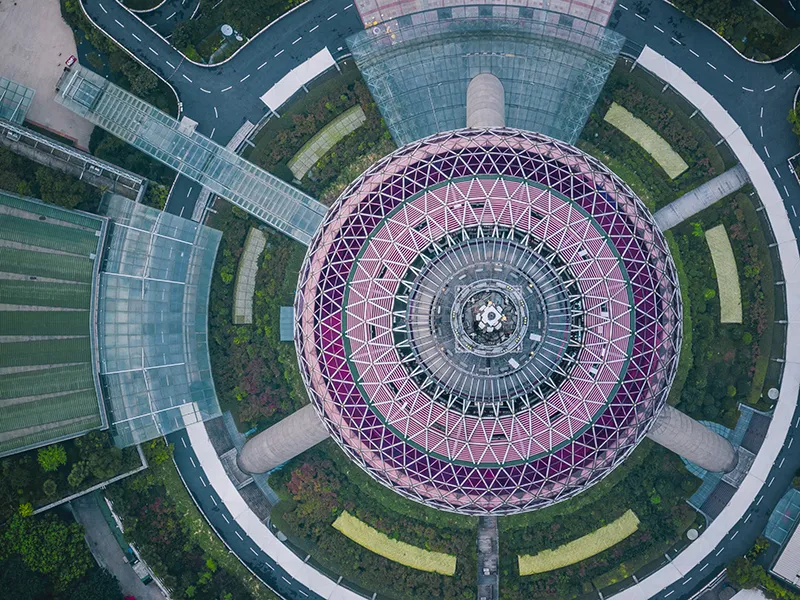 Aerial view of Shanghai Oriental Pearl Tower