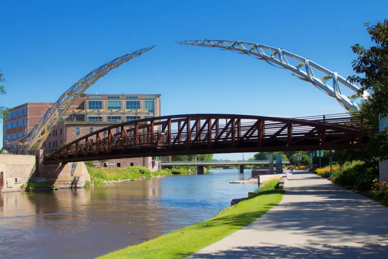 The River Front Walking and Bike Trail in Downtown Sioux Falls, South Dakota, USA