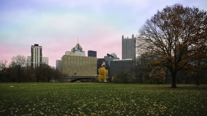 Pittsburgh Downtown Sunset Skyline in Winter - stock photo