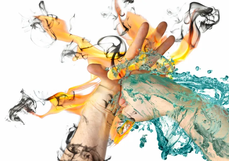 water fist fighting fire hand