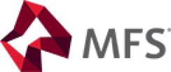 A colorful geometric logo with red and black shapes forming an abstract figure.